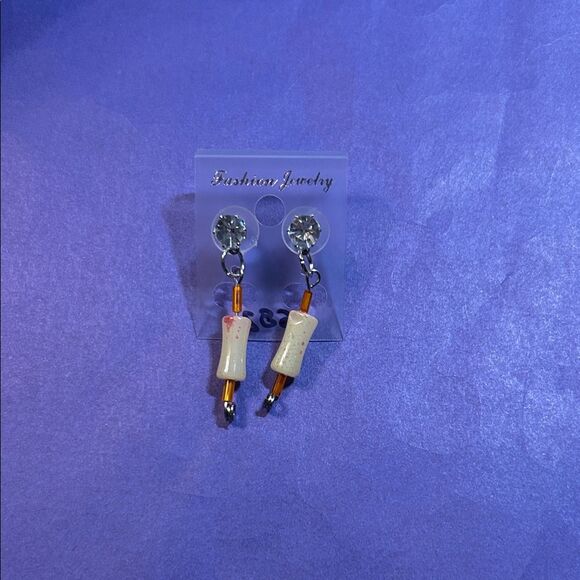 Cream and Gold Dangle Earrings - Picture 1 of 3